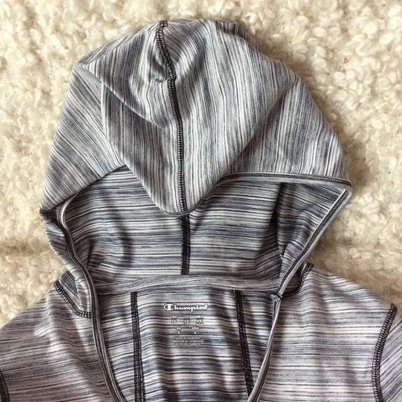 Black and white striped stretchy Champion hoodie - Picture 3 of 6